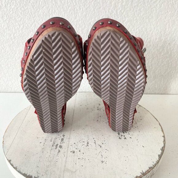 Lane Boots LEXINGTON Womens Red Wedges 7.5 Western Sandals Cowgirl Wooden Heels - Picture 8 of 11